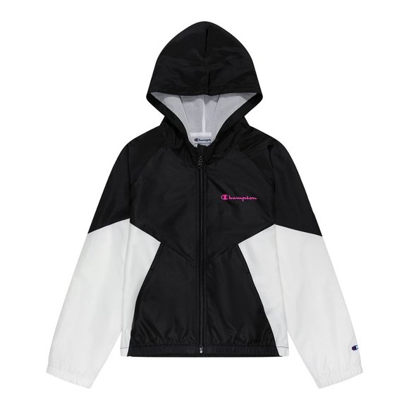 Girl's CHAMPION Windbreaker, Black and White,  Hooded Jacket - Picture 1 of 4
